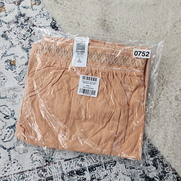 Torrid Cotton Modal Jersey Off Shoulder Smocked Yoke Top Peach Bloom BNW… - Picture 4 of 4
